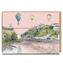 SUSPENSION BRIDGE CARD WITH BALLOONS PINK CARD