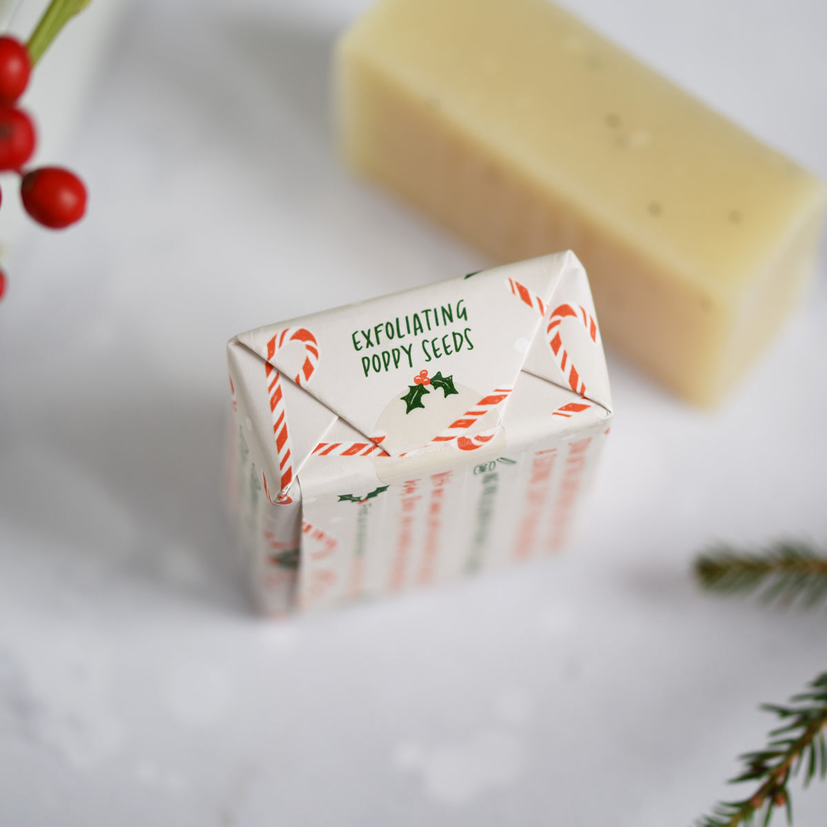 100% NATURAL VEGAN PEPPERMINT CANDY CANE CHRISTMAS SOAP BAR