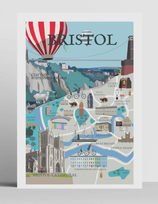 Bristol Illustrated Map Print A4