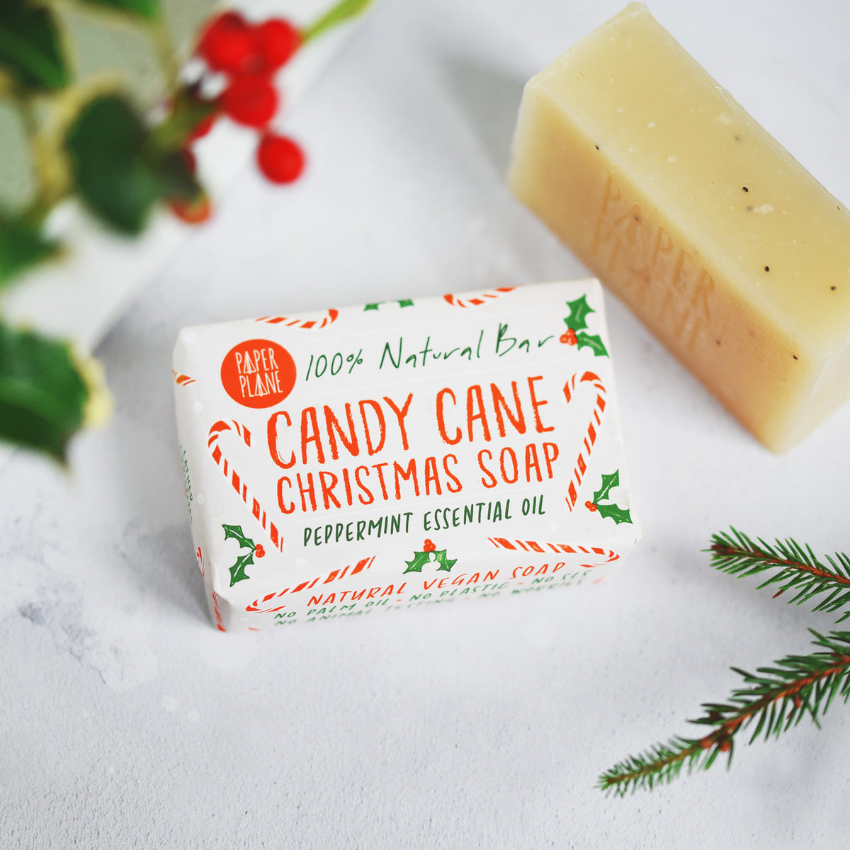 100% NATURAL VEGAN PEPPERMINT CANDY CANE CHRISTMAS SOAP BAR