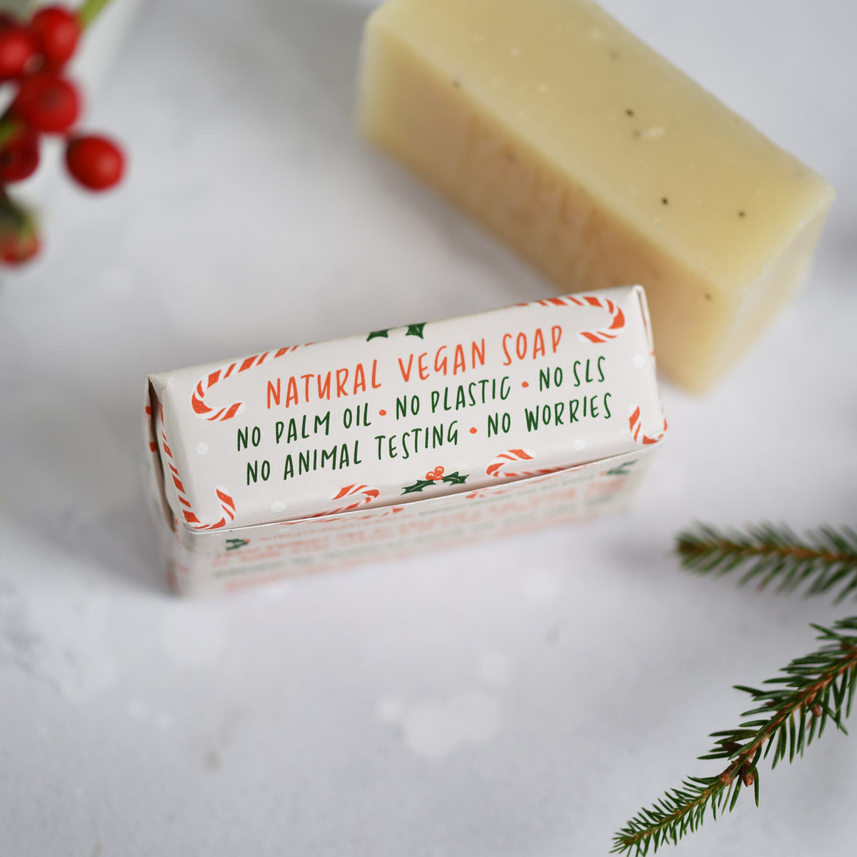 100% NATURAL VEGAN PEPPERMINT CANDY CANE CHRISTMAS SOAP BAR