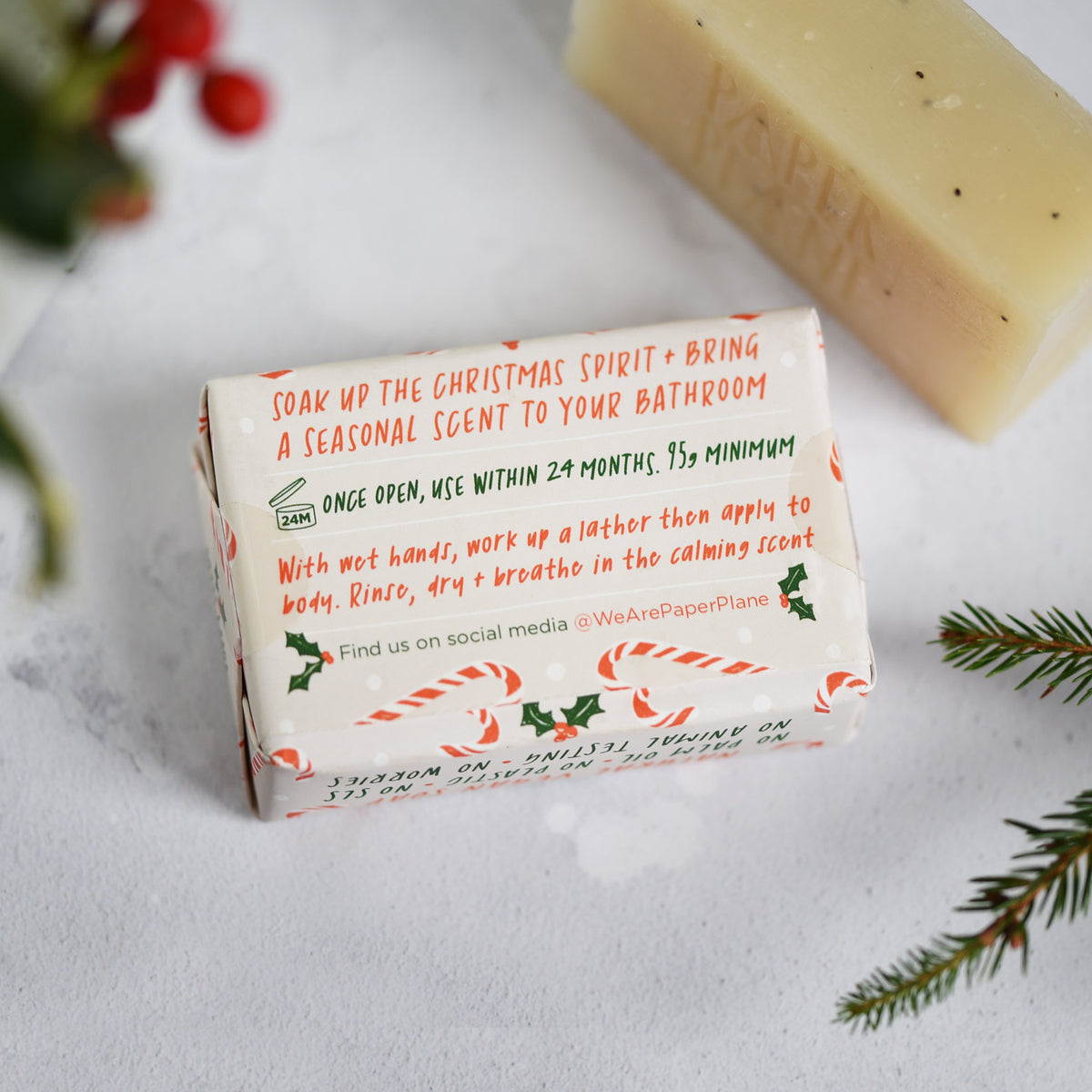 100% NATURAL VEGAN PEPPERMINT CANDY CANE CHRISTMAS SOAP BAR